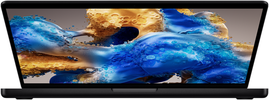 Deels geopende MacBook Pro met een kleurrijk scherm